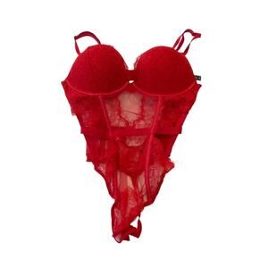 VICTORIA’S SECRET Red Lace Corset Negligée intimate Bodysuit Sexy Size MEDIUM